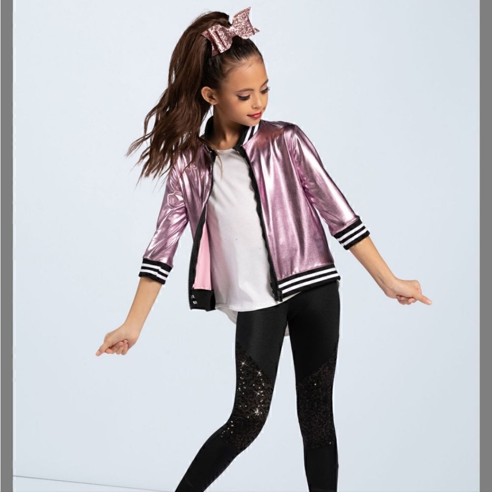 Weissman Rock That Body Metalic Pink Zip Up Dance Jacket 3/4 Sleeve Size MC